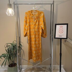 Zara size M yellow/orange lightweight cotton midi dress with sleeves